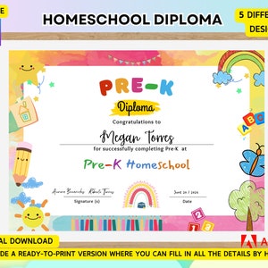Paquete, PRE-K, Diploma de educación en el hogar imprimible, Certificado de graduación de pre-k, Diploma editable, Plantilla Canva, PDF, Graduado
