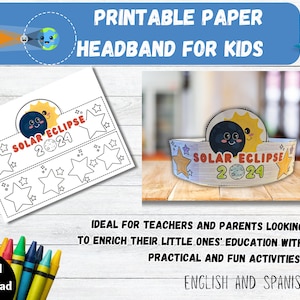 Solar Eclipse 2024 Paper Headband: Coloring DIY Craft (Digital Download)