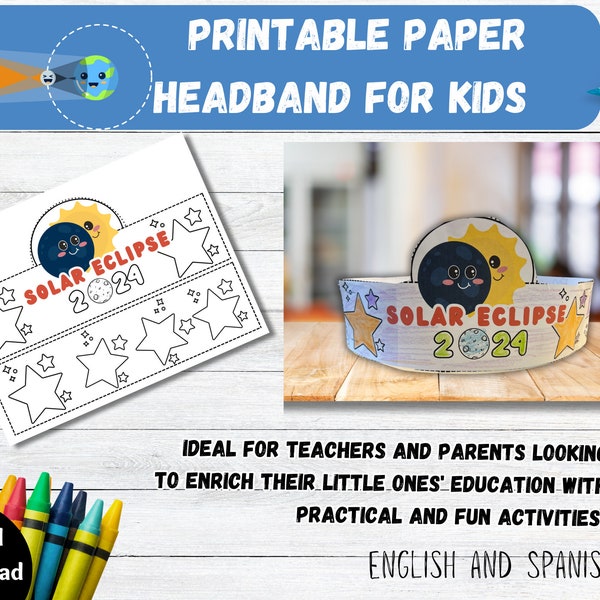 Solar Eclipse Paper Headband,  Eclipse Printable Craft, Solar Eclipse 2024 Coloring  DIY Instant Download Template, Activities for kids