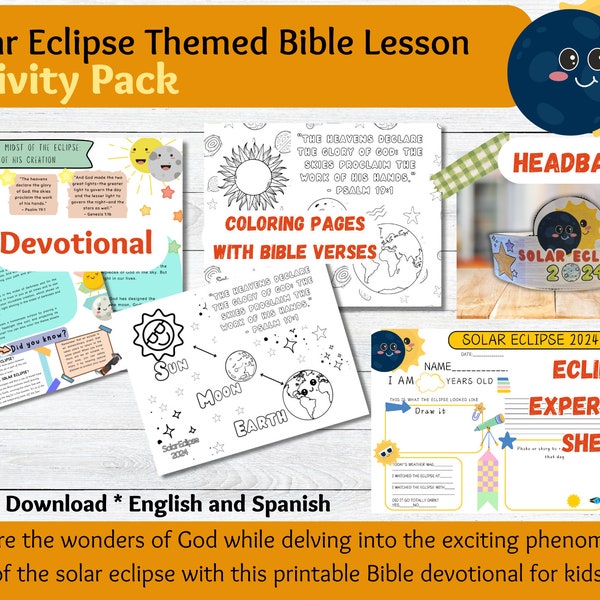 Solar Eclipse Themed Bible Lesson Bundle - 2024 Solar Eclipse Lesson - Homeschool , Activities for Kids, Printables, Devotionals for Kids