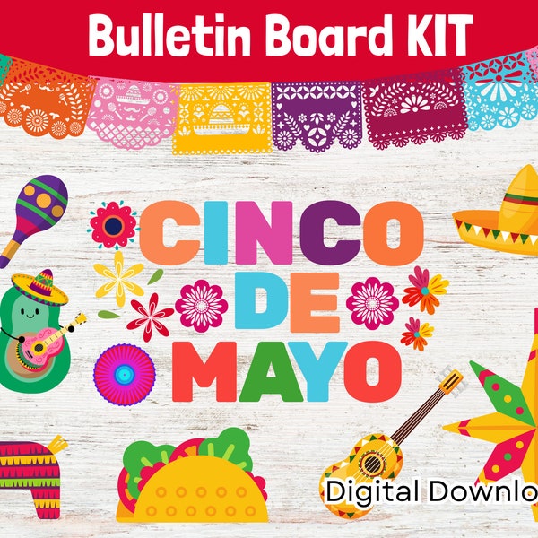 5 De Mayo Bulletin Board Kit, Letters, Borders, Banner May Printable, Classroom Decor, Decorations for Classroom,  Homeschool, México