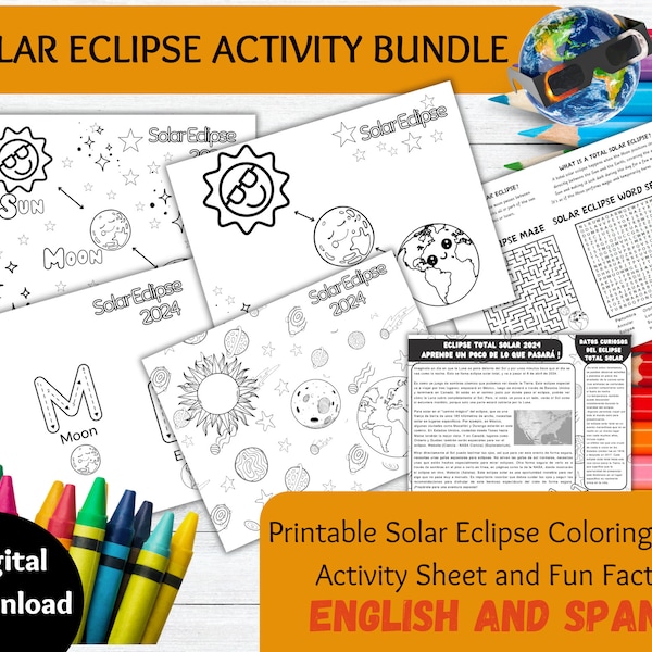 Solar Eclipse 2024 Activity Bundle, Solar Eclipse Coloring Pages, Solar Eclipse Worksheet Classroom, Solar Eclipse Activities for Kids