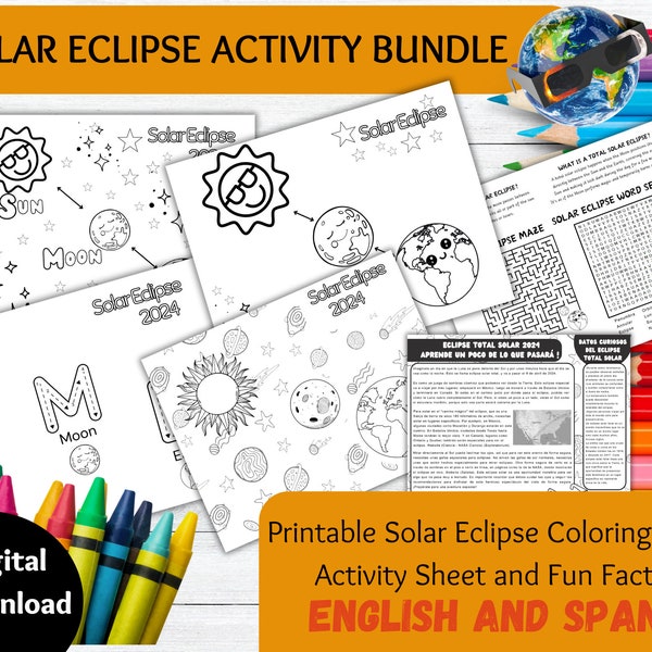 Solar Eclipse 2024 Activity Bundle, Solar Eclipse Coloring Pages, Solar Eclipse Worksheet Classroom, Solar Eclipse Activities for Kids