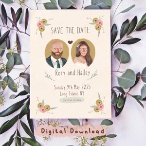 Retenez la date Illustration personnalisée faire-part de mariage Portrait de couple personnalisé Retenez la date Illustration de mariage BOHO cadeau carte de mariage