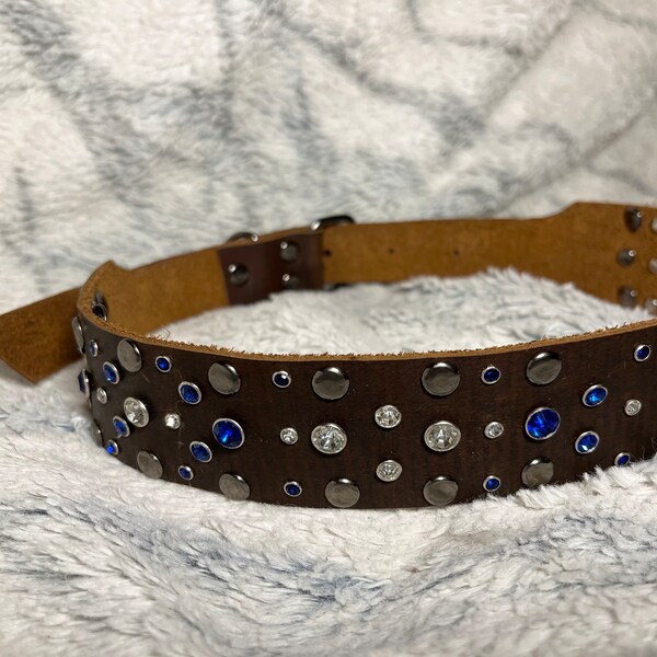 Gem handmade leather dog collar