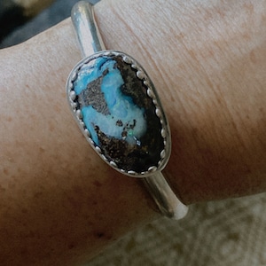 Sterling silver stunning QLD boulder opal chunky cuff bracelet bangle on solid band handmade 925