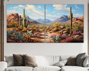Desert canvas wall art Southwestern decor Desert landscape painting Panoramic Arizona Large wall art Housewarming gift