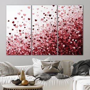 Pink hearts canvas wall art Coquette room decor Abstract hearts print Love girly wall art Preppy room decor Large wall art Housewarming gift