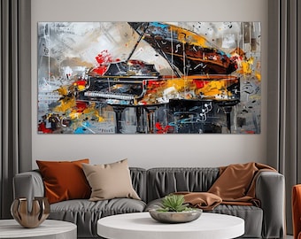 Grand piano canvas wall art Living room decor Music oil painting print