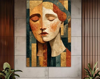 Abstract Woman geometric portrait Canvas Wall Ar Mid century modern Decor Boho Feminine painting print Abstract woman art