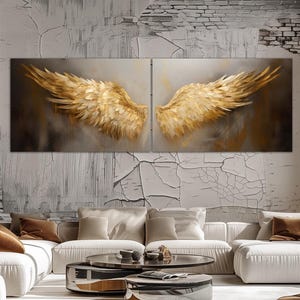 Lienzo de alas de ángel, arte de pared, decoración de academia oscura, arte cristiano moderno, arte minimalista, impresión de pintura al óleo, arte de pared grande, regalo de inauguración de la casa