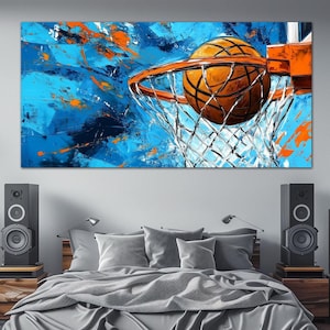Modern basketball canvas wall art Game room decor Ball basketball print Basketball gaming wall art Trendy large wall art Housewarming gift