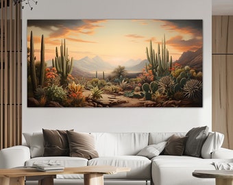 Arizona desert canvas wall art Southwestern Decor Boho cactus wall art Landscape painting print Nature Large wall art Housewarming gift
