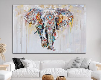 Elephant canvas wall art Indian home decor Colorful wall art Indian elephant Spiritual wall art Modern Large wall art Housewarming gift