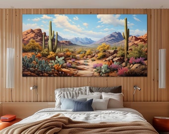 Desert canvas wall art Southwestern Decor Desert Landscape painting Panoramic wall art Arizona desert art Large wall art Housewarming gift