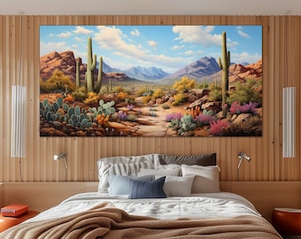 Desert canvas wall art Southwestern Decor Desert Landscape painting print Panoramic wall art Arizona desert Large wall art Housewarming gift