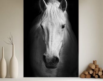 White horse portrait canvas wall art Country decor Horse print Horse gifts Horse art Modern large wall art Housewarming gift