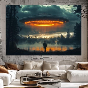 Alien UFO canvas wall art Fantasy decor Sci fi space print