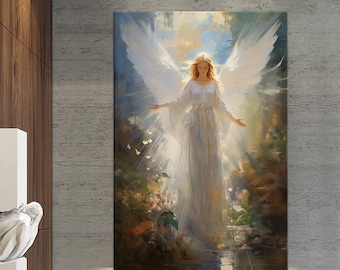 Guardian angel canvas wall art Christian decor Spiritual religious print