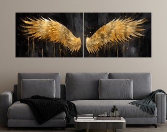 Angel Wings canwas wall art Gold Abstract Oil Painting canvas print decor Christian print Angel wings decor Extra large wall art