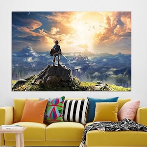 Zelda canvas wall art Game room decor Legend of Zelda print Breath of the Wild Gifts Playroom decor Large wall art Housewarming gift