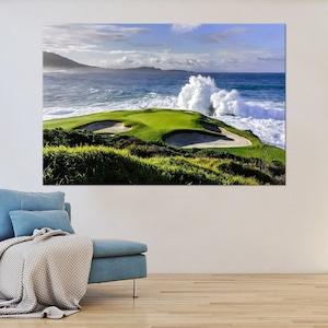 Golf canvas wall art Golf Print Pebble Beach Golf Links Golf course in America Extra large wall art Golf wall decor Golfer gifts