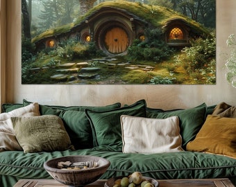 Fantasy Hole canvas wall art Library decor Book lover gift Whimsical Fantasy landscape Large wall art Housewarming gift