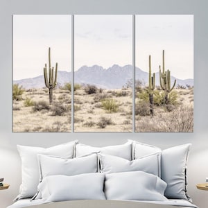 Arizona Saguaro cactus canvas wall art Western decor Pastel desert landscape print