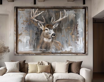 Deer canvas wall art Apartment wall decor Deer print Rustic home decor Scandinavian art Forest wall art Large wall art Housewarming gift