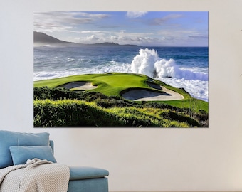 Golf canvas wall art Golf Print Pebble Beach Golf Links Golf course in America Extra large wall art Golf wall decor Golfer gifts