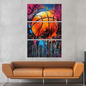 Basketball graffiti canvas wall art Sports decor Ball Maximalist print