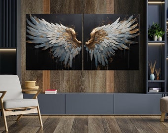 Angel Wings canvas wall art Abstract Oil Painting canvas print Christian print Angel wings decor Religious Extra large wall art