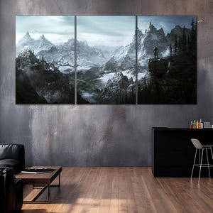 Fantasy landscape canvas wall art Gaming decor Video games print canvas Mountain art Landscape print Large wall art Housewarming gift