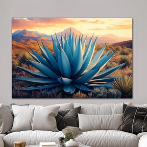 Desert blue agave canvas wall art Western decor Agave tequilana print Mexican wall art Southwest art Large wall art Housewarming gift