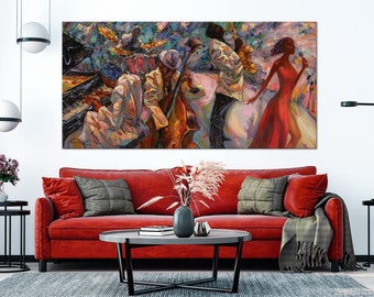 Music wall art Jazz oil painting PRINT Music gift Jazz canvas print Pianist saxophone Jazz Poster Jazz club decor Extra Large wall art