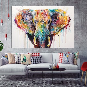 Colorful elephant canvas wall art Spiritual wall art decor Elephant canvas Animal print Contemporary art Large wall art Housewarming gift