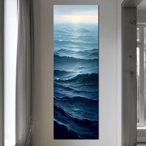 Navy blue ocean canvas wall art Nautical decor Ocean print Tall narrow wall art Coastal decor Ocean art Large wall art Housewarming gift