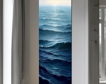 Navy blue ocean canvas wall art Nautical decor Ocean print Tall narrow wall art Coastal decor Ocean art Large wall art Housewarming gift