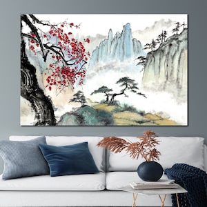 Japan mountain canvas wall art Sakura canvas wall art Japanese wall art Chinese wall art Extra large wall art