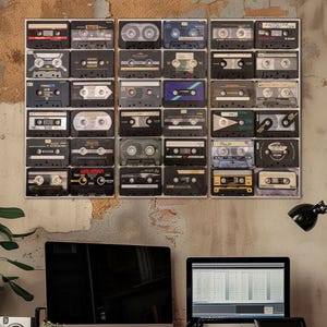 Audio cassette canvas wall art Retro music wall decor Music print Music gifts Music wall art Vintage large wall art Housewarming gift