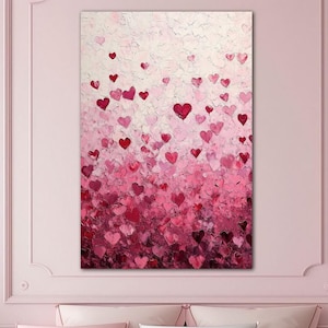 Cute pink hearts canvas wall art Coquette room decor Heart art print Preppy wall art Love girls room decor Large wall art Housewarming gift
