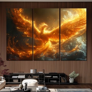 Art mural sur toile Phoenix, décoration fantastique, impression mythologie égyptienne, impression d'oiseau, art fantastique, grand art mural, cadeau de pendaison de crémaillère