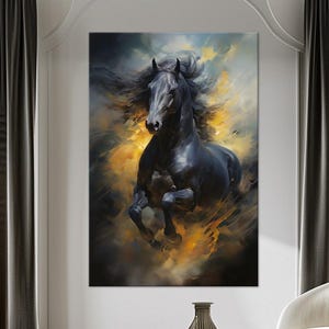 Black horse canvas wall art Western wall decor Horse oil painting print Equestrian Horse gifts Horse art Large wall art Housewarming gift