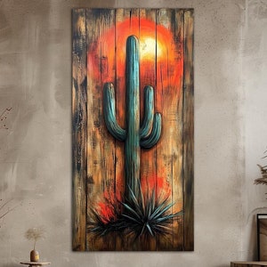 Saguaro cactus canvas wall art Western decor Cacti wall art Cactus print Mexican wall art Southwest unique large wall art Housewarming gift