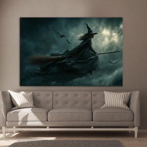 Goth witch broom canvas wall art Dark academia decor Witch wall art Halloween wall decor Gothic wall art Large wall art Housewarming gift