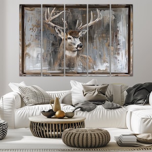 Deer canvas wall art Apartment wall decor Deer print Rustic home decor Scandinavian art Forest wall art Large wall art Housewarming gift	Set of 5 Panels