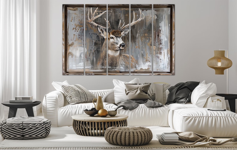 Deer canvas wall art Apartment wall decor Deer print Rustic home decor Scandinavian art Forest wall art Large wall art Housewarming gift	Set of 5 Panels