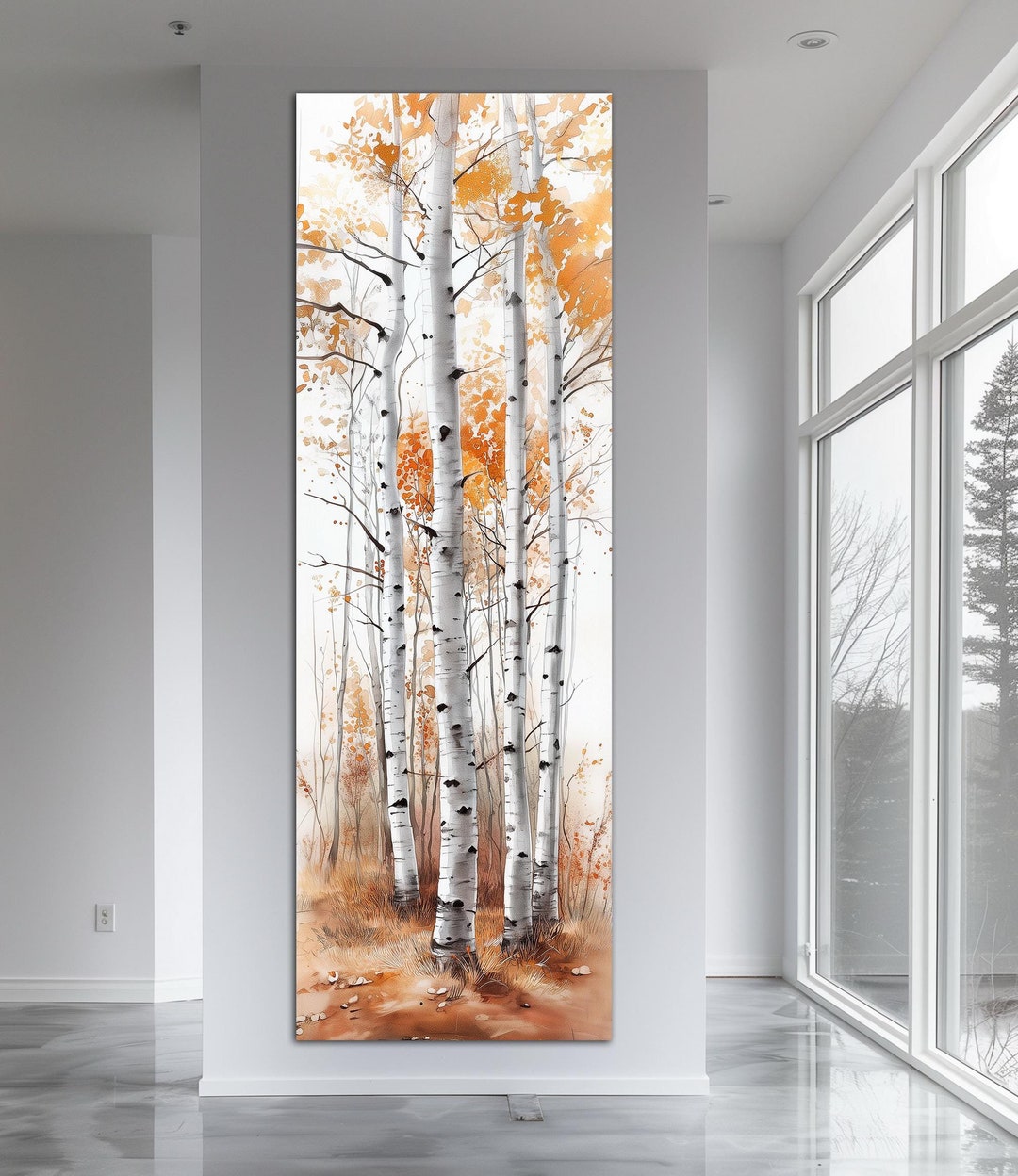 Autumn Birch Trees Canvas Wall Art Long Wall Decor Tree Forest Print ...