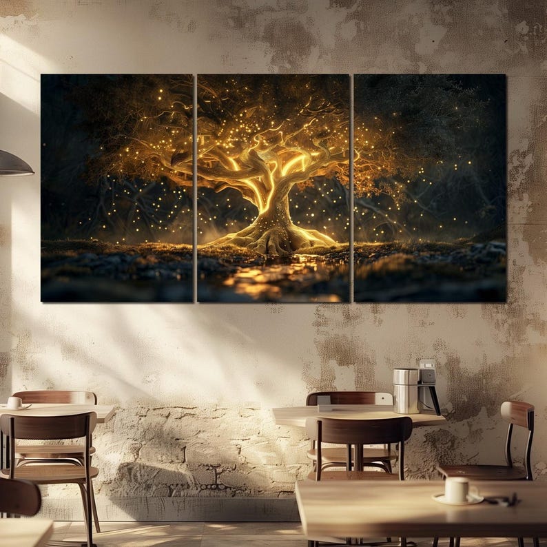 Fantasy Tree of Life Canvas Wall Art Bedroom Decor Starry Night Norse ...