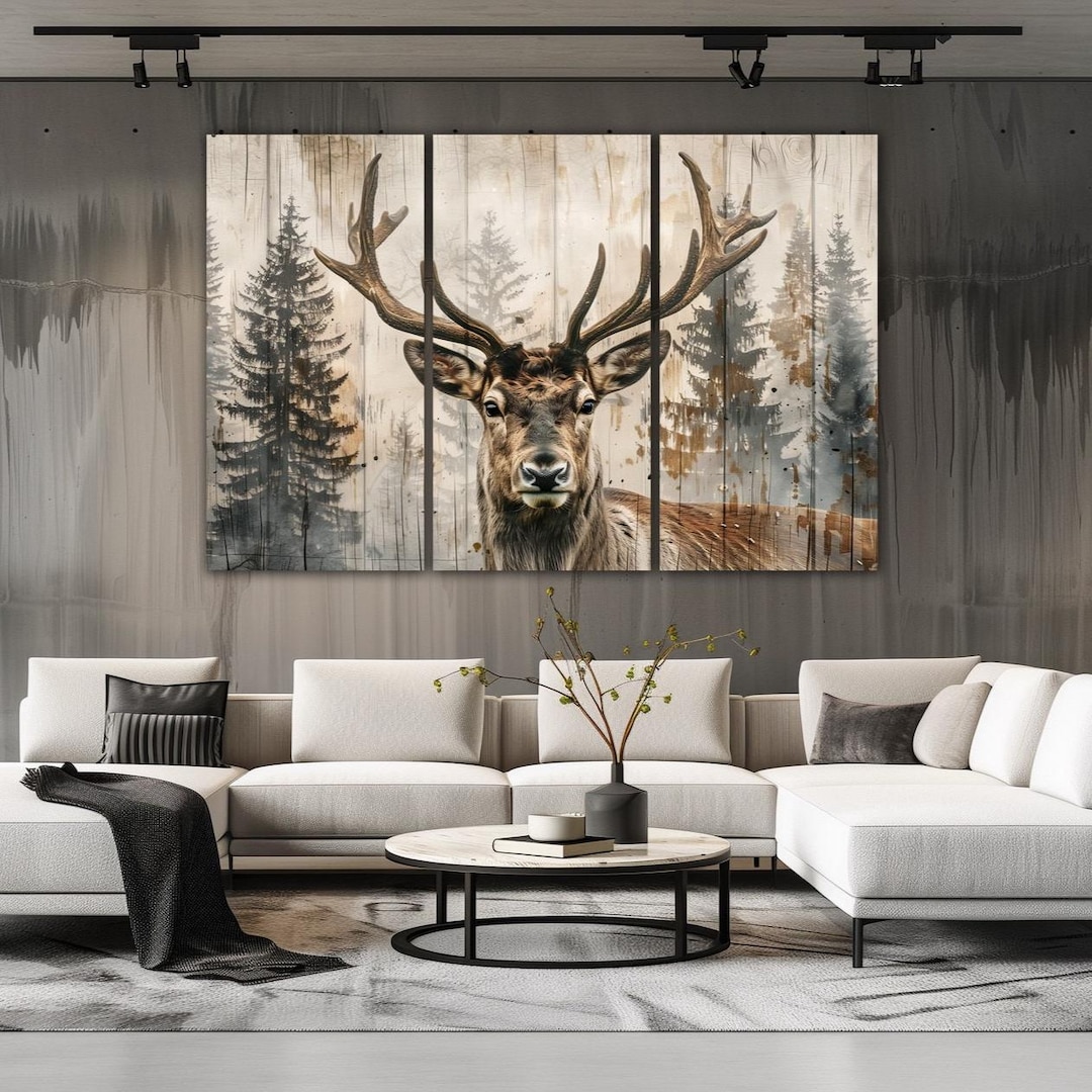 Deer in Forest Canvas Wall Art Living Room Decor Deer Hunting Print Elk ...